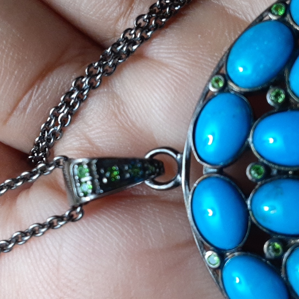 HOLD. 925, Genuine  Russian Diopside and Sleeping Beauty Turquoise. Evil Eye. - Picture 11 of 15